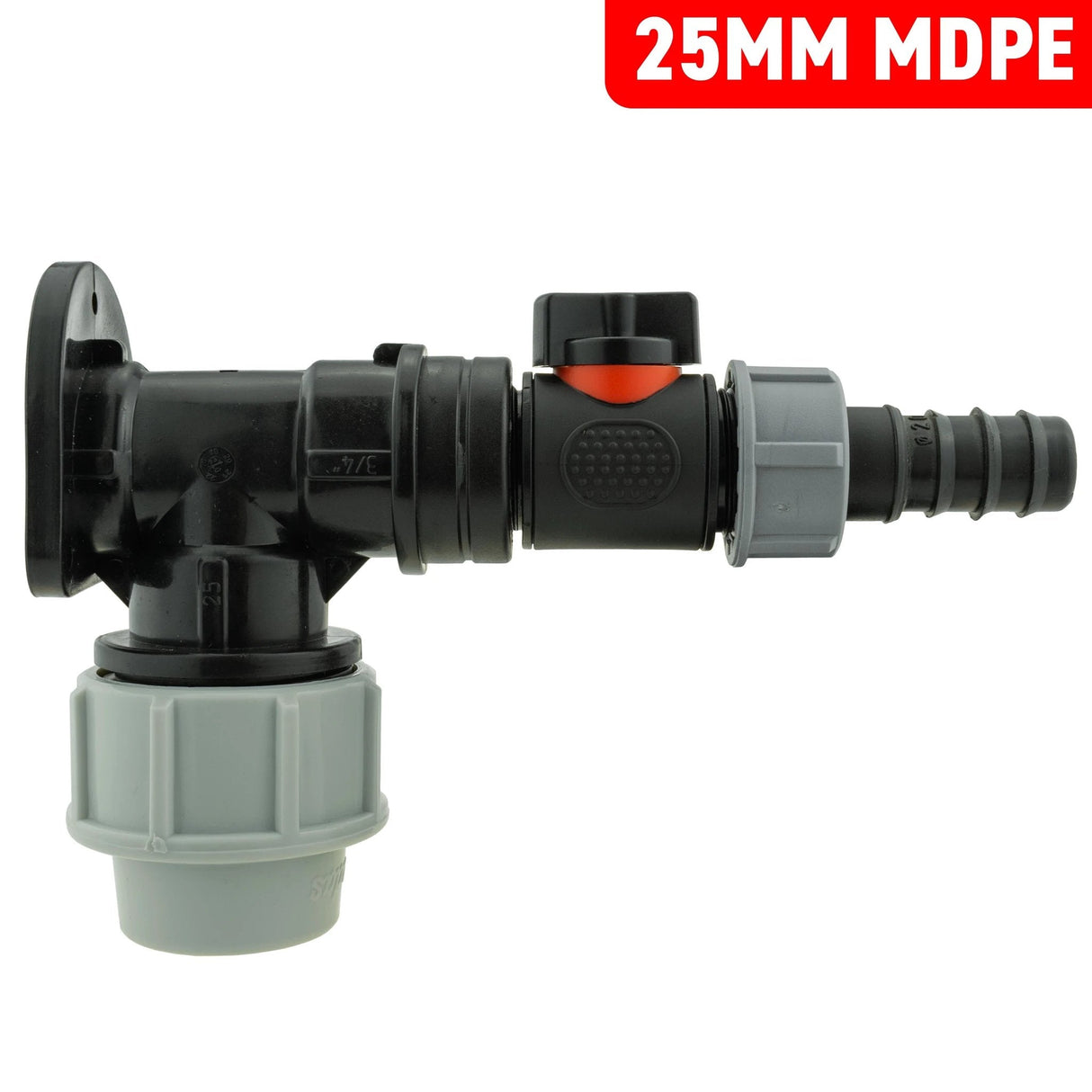 Wall Flange Kit 25mm MDPE + In-Line Valve + 20mm Barb - Armstrong Cheshire