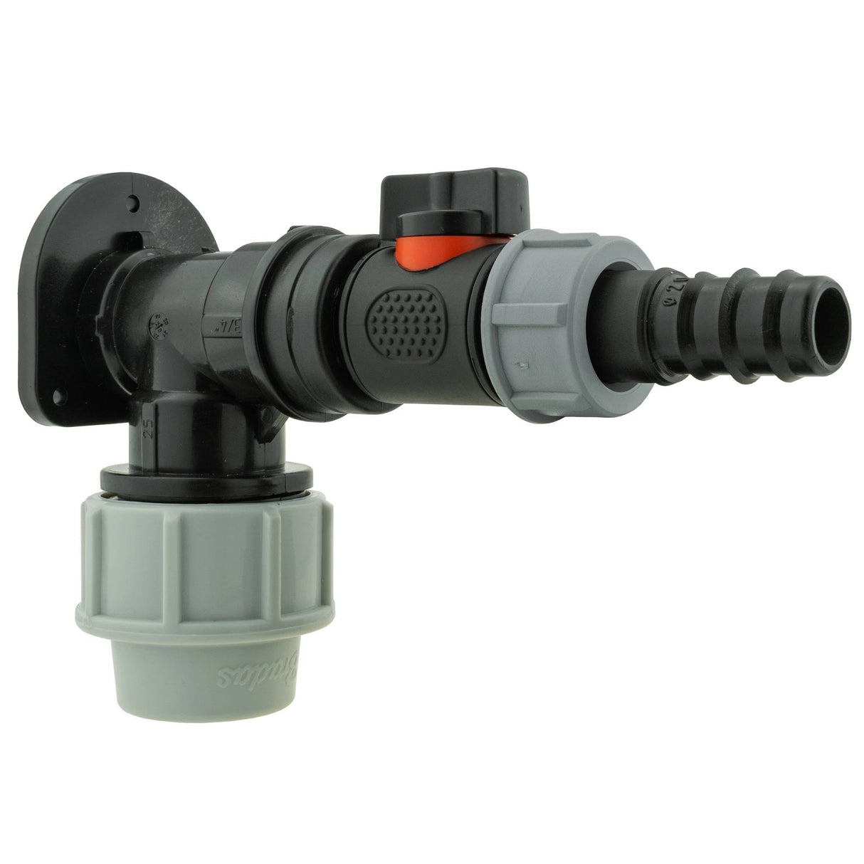 Wall Flange Kit 25mm MDPE + In-Line Valve + 20mm Barb - Armstrong Cheshire