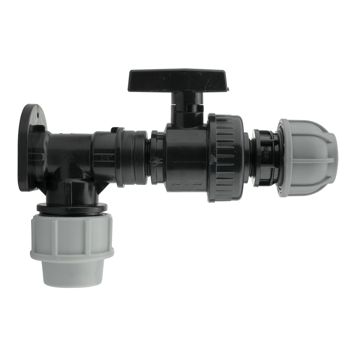Wall Flange Kit 25mm MDPE + Large Plastic Valve & 25mm MDPE Straight - Armstrong Cheshire