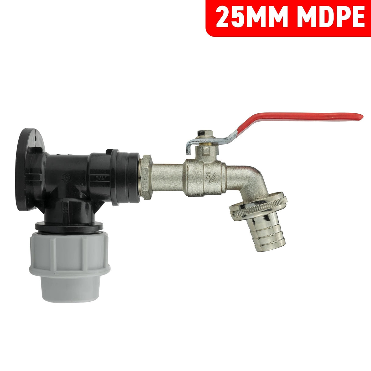 Wall Flange Kit 25mm MDPE + Lever Tap 3/4" Barb - Armstrong Cheshire