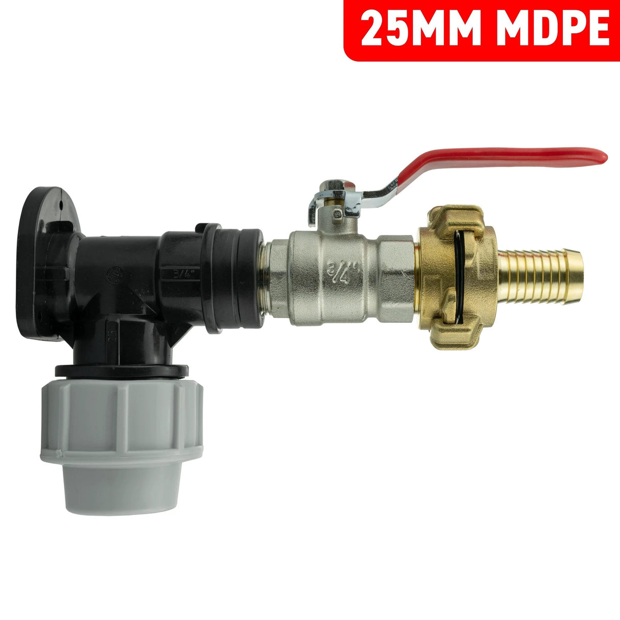 Wall Flange Kit 25mm MDPE + Lever Valve + 19mm Barbed Geka Set - Armstrong Cheshire