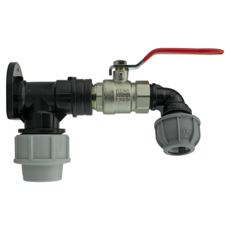 Wall Flange Kit 25mm MDPE + Lever Valve + 20mm MDPE Elbow - Armstrong Cheshire