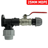 Wall Flange Kit 25mm MDPE + Lever Valve + 20mm MDPE Straight - Armstrong Cheshire