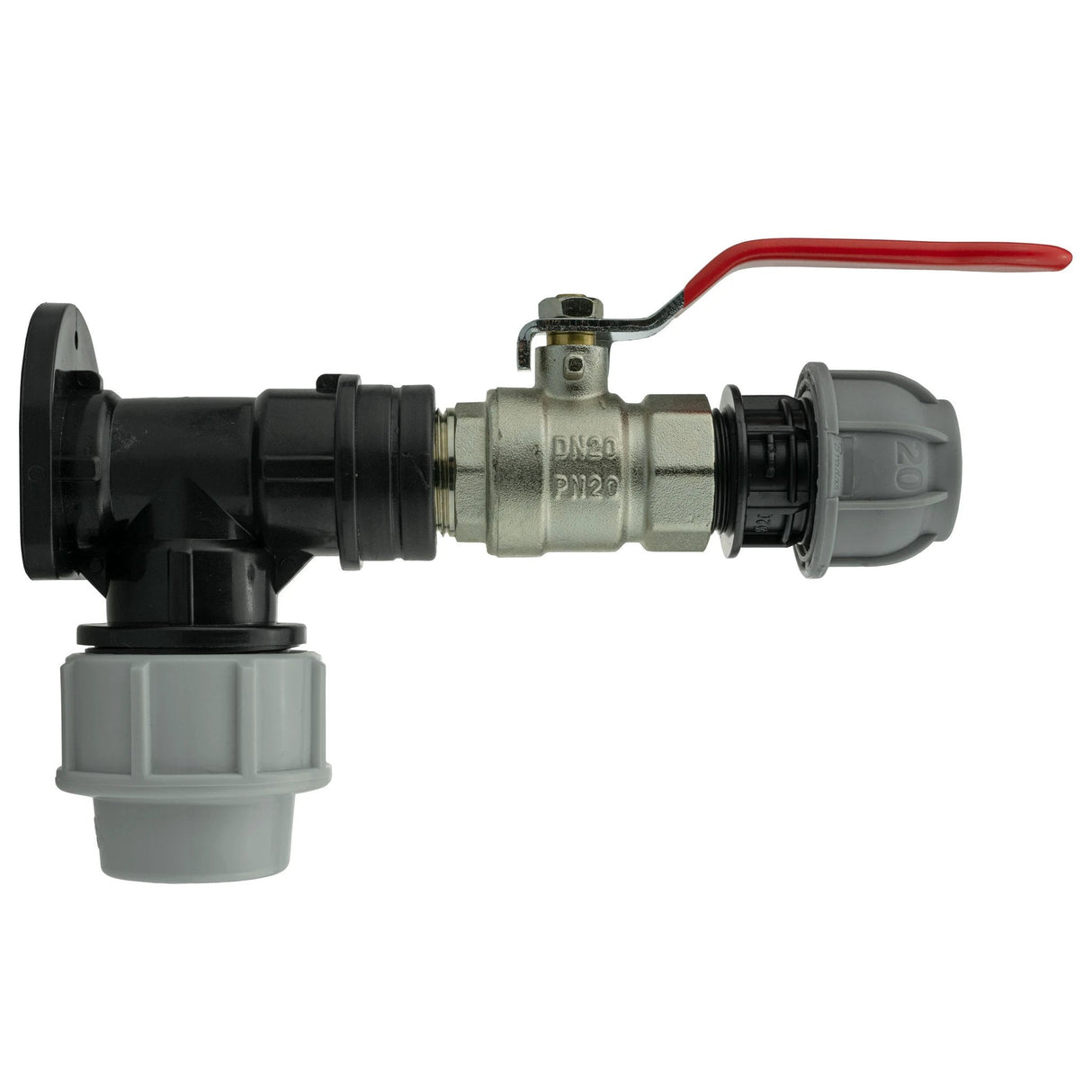 Wall Flange Kit 25mm MDPE + Lever Valve + 20mm MDPE Straight - Armstrong Cheshire