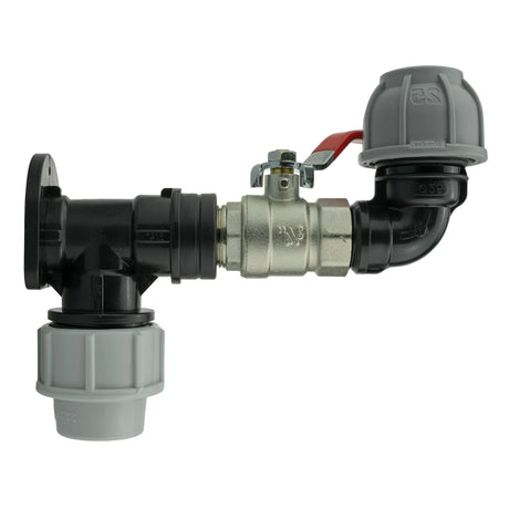 Wall Flange Kit 25mm MDPE + Lever Valve + 25mm MDPE Elbow - Armstrong Cheshire