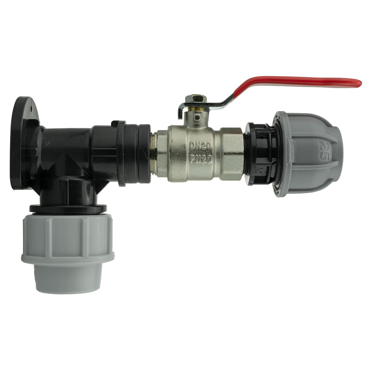 Wall Flange Kit 25mm MDPE + Lever Valve + 25mm MDPE Straight - Armstrong Cheshire