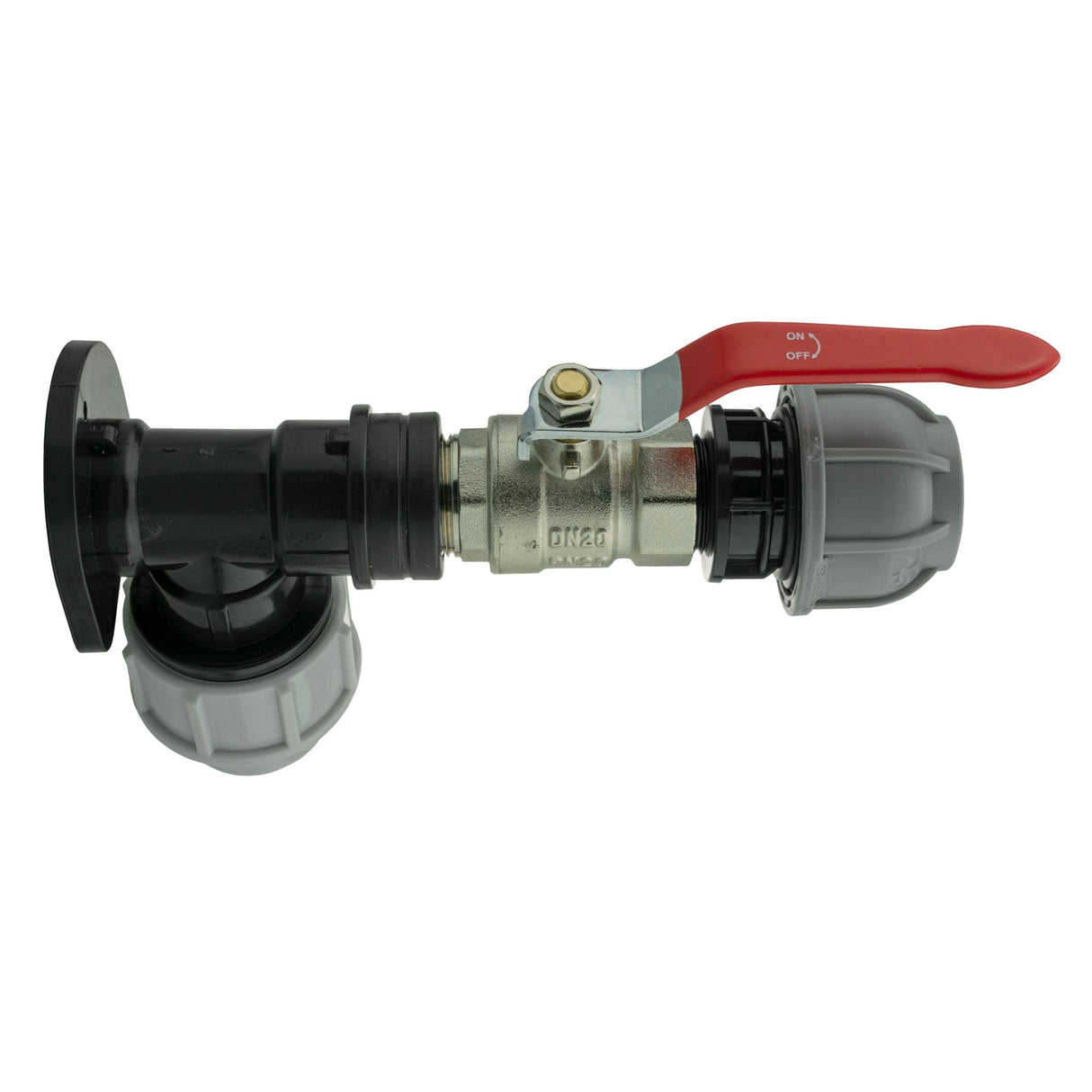 Wall Flange Kit 25mm MDPE + Lever Valve + 25mm MDPE Straight - Armstrong Cheshire