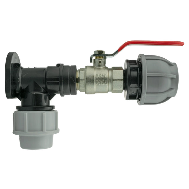 Wall Flange Kit 25mm MDPE + Lever Valve + 32mm MDPE Joiner - Armstrong Cheshire