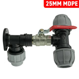 Wall Flange Kit 25mm MDPE + Lever Valve + 32mm MDPE Tee - Armstrong Cheshire