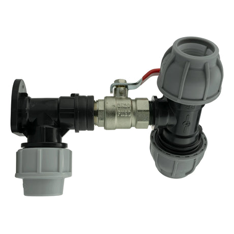 Wall Flange Kit 25mm MDPE + Lever Valve + 32mm MDPE Tee - Armstrong Cheshire