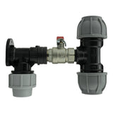 Wall Flange Kit 25mm MDPE + Lever Valve + 32mm MDPE Tee - Armstrong Cheshire