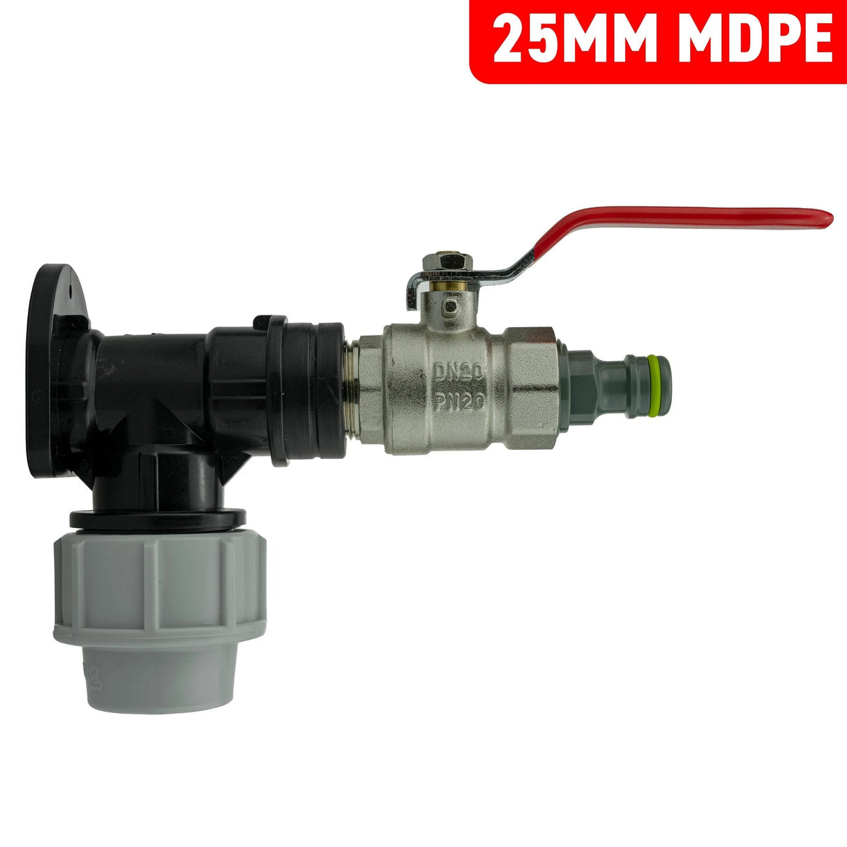 Wall Flange Kit 25mm MDPE + Lever Valve + Quick Connect Male - Armstrong Cheshire