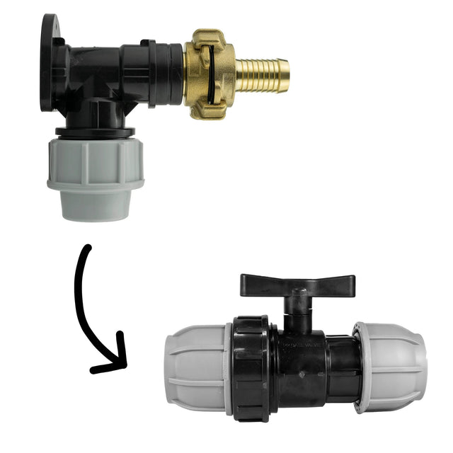 Wall Flange Kit 32mm MDPE + 32mm MDPE Valve + 19mm Barbed Geka Set - Armstrong Cheshire