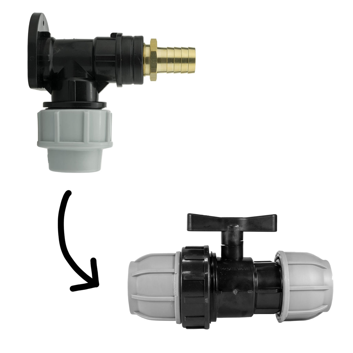 Wall Flange Kit 32mm MDPE + 32mm MDPE Valve + 19mm Brass Barb - Armstrong Cheshire