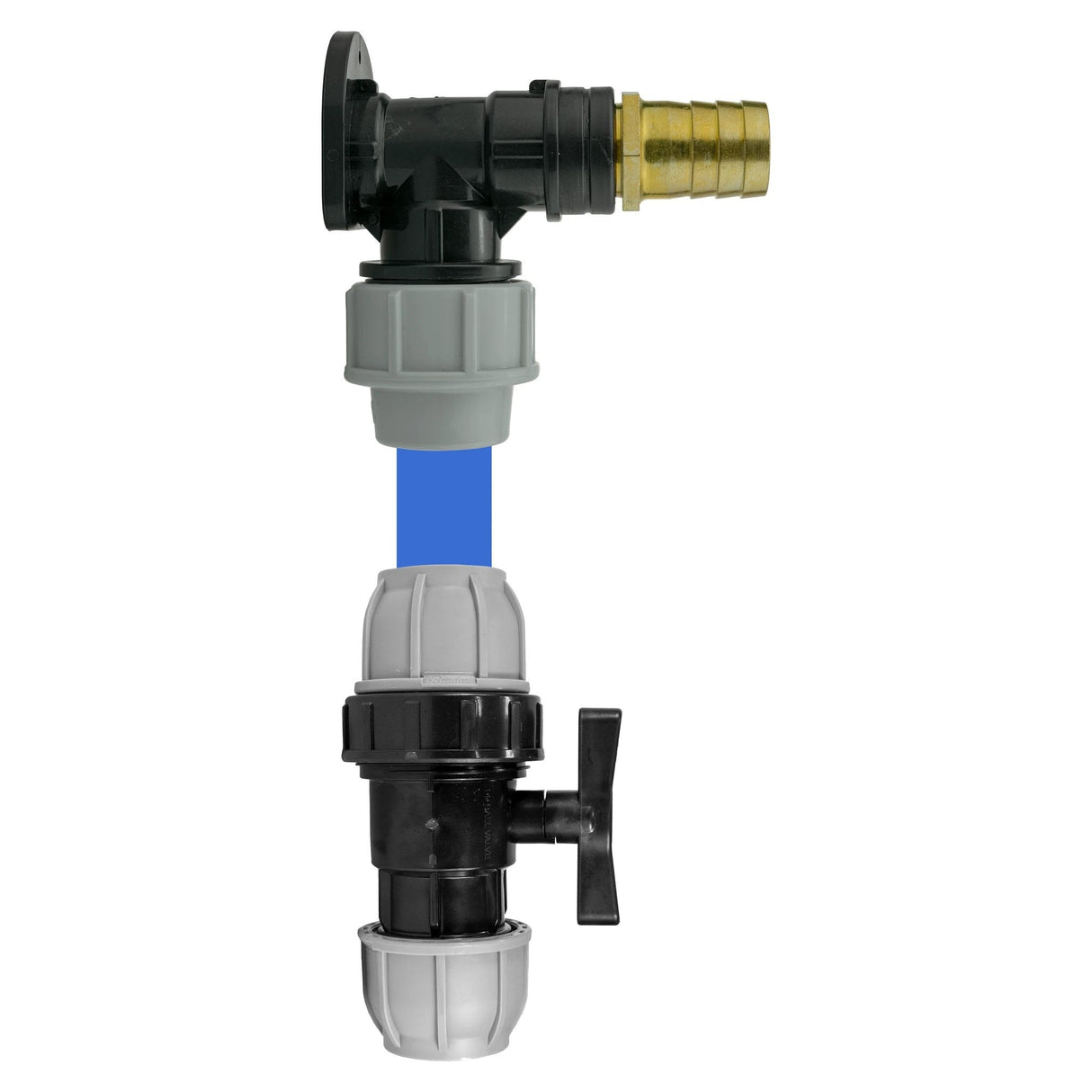 Wall Flange Kit 32mm MDPE + 32mm MDPE Valve + 25mm Brass Barb - Armstrong Cheshire