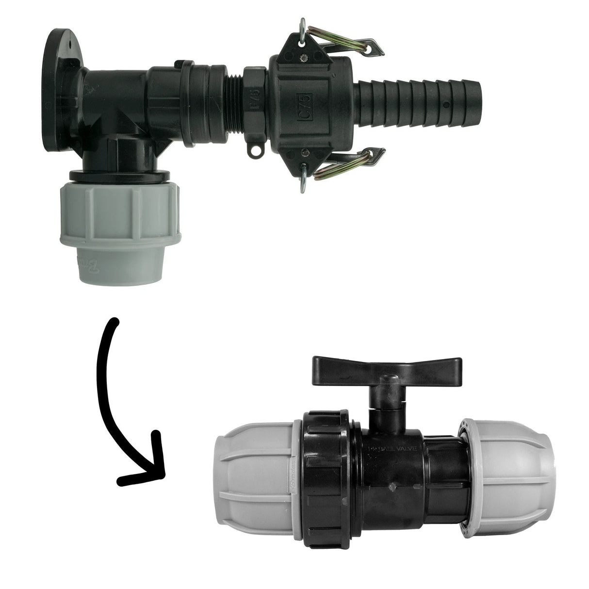 Wall Flange Kit 32mm MDPE + 32mm MDPE Valve + 3/4" Camlock Type F+C - Armstrong Cheshire