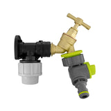 Wall Flange Kit 32mm MDPE + Brass Bib Tap + Lime Two Way Tap Splitter - Armstrong Cheshire