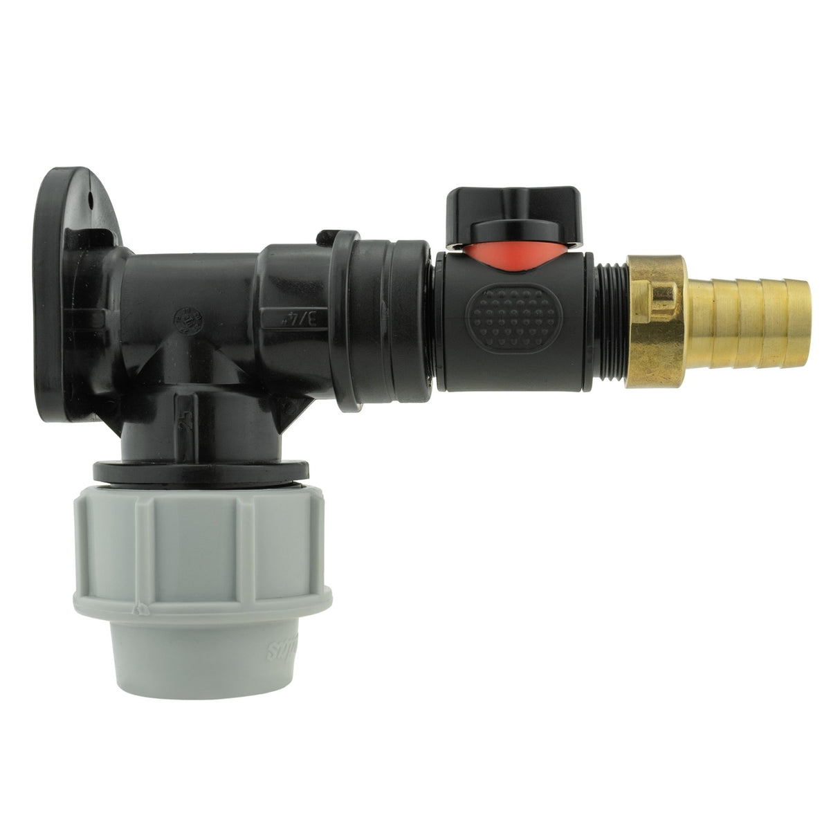 Wall Flange Kit 32mm MDPE + In-Line Valve + 19mm Brass Barb - Armstrong Cheshire