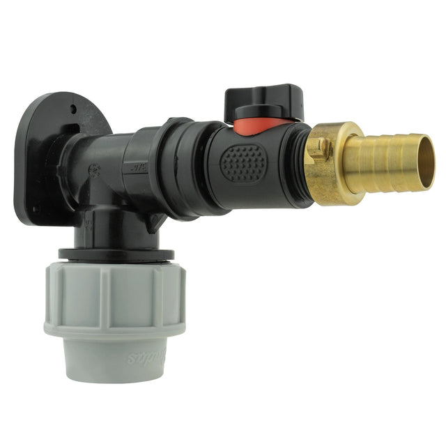 Wall Flange Kit 32mm MDPE + In-Line Valve + 19mm Brass Barb - Armstrong Cheshire