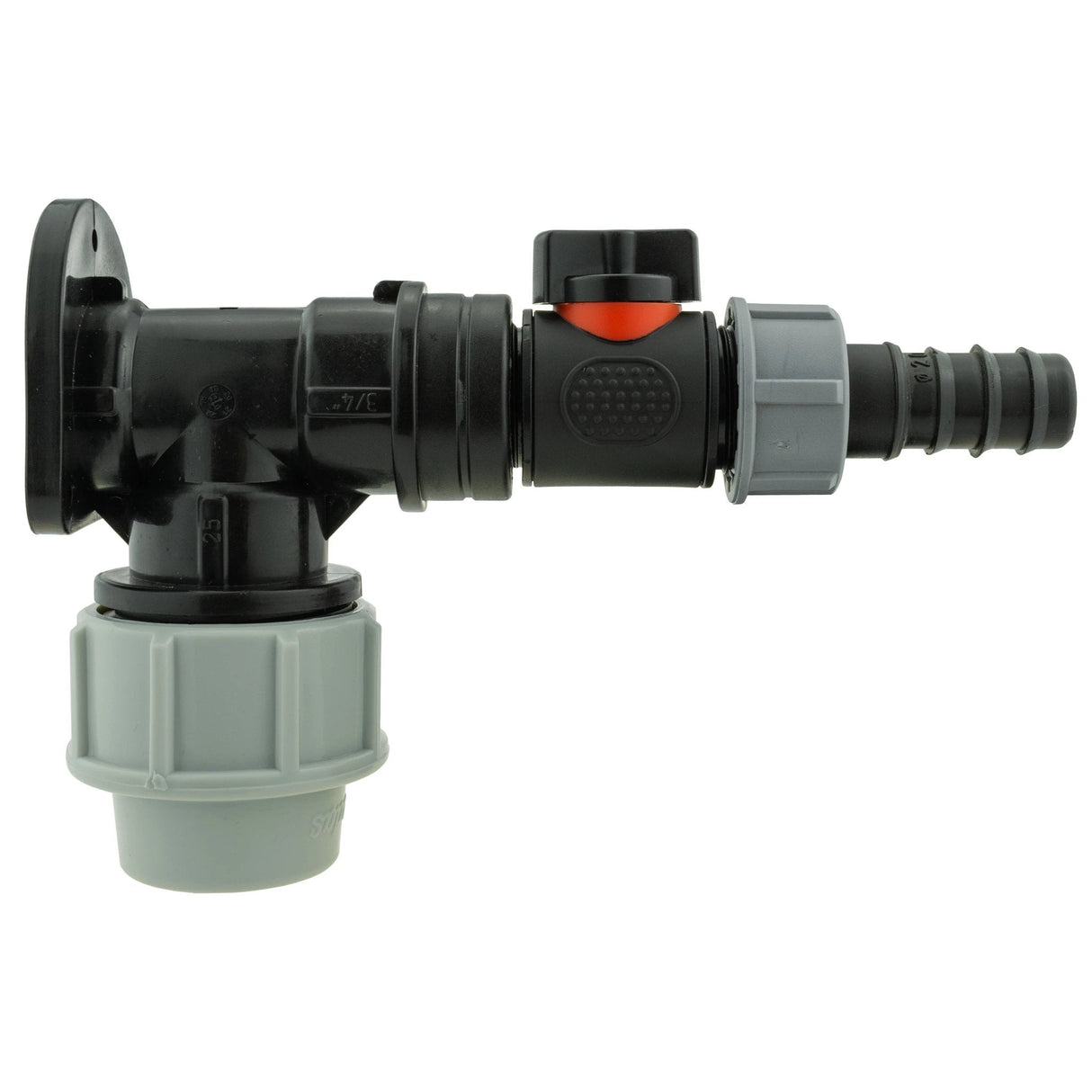 Wall Flange Kit 32mm MDPE + In-Line Valve + 20mm Barb - Armstrong Cheshire