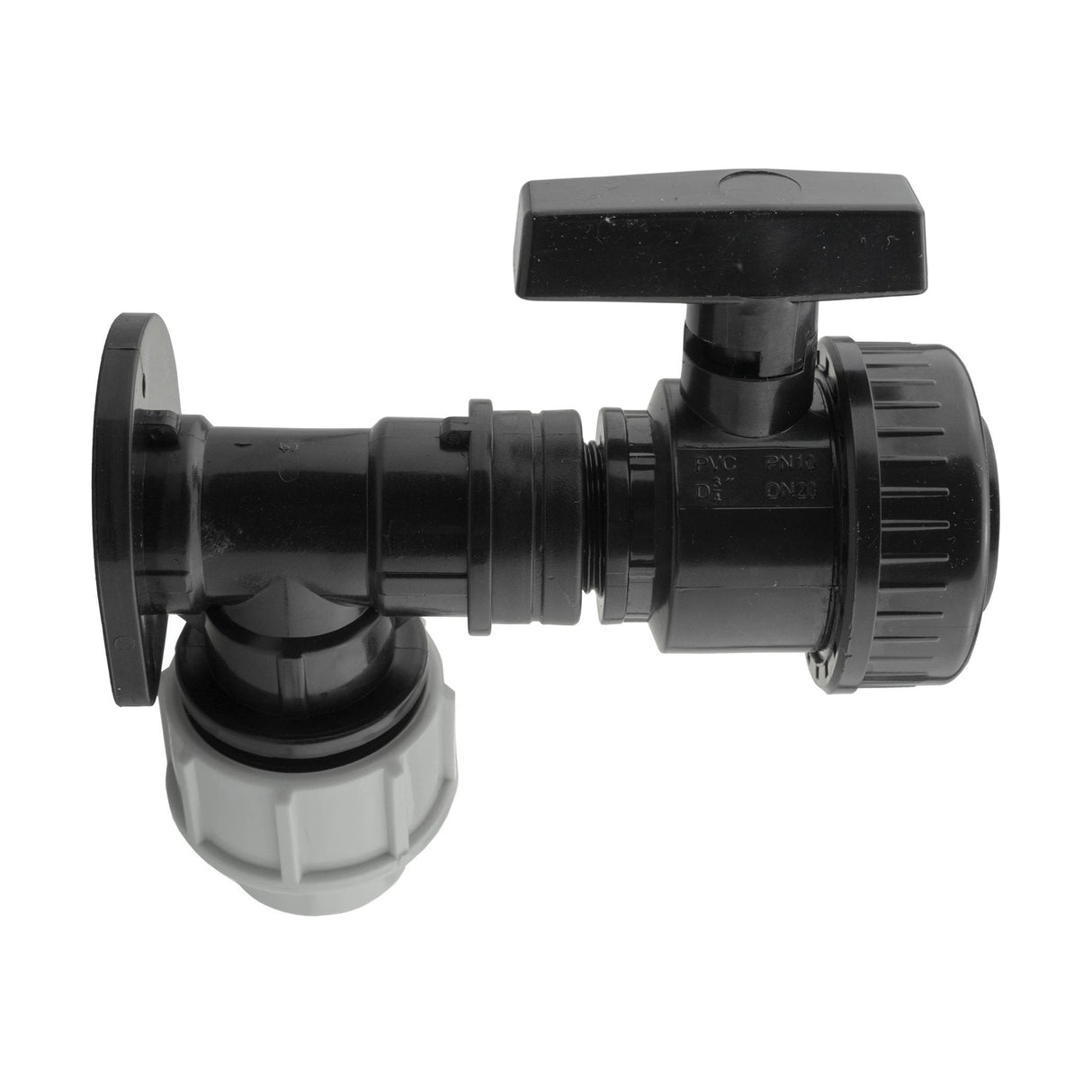 Wall Flange Kit 32mm MDPE + Large Plastic Valve 3/4" BSP - Armstrong Cheshire