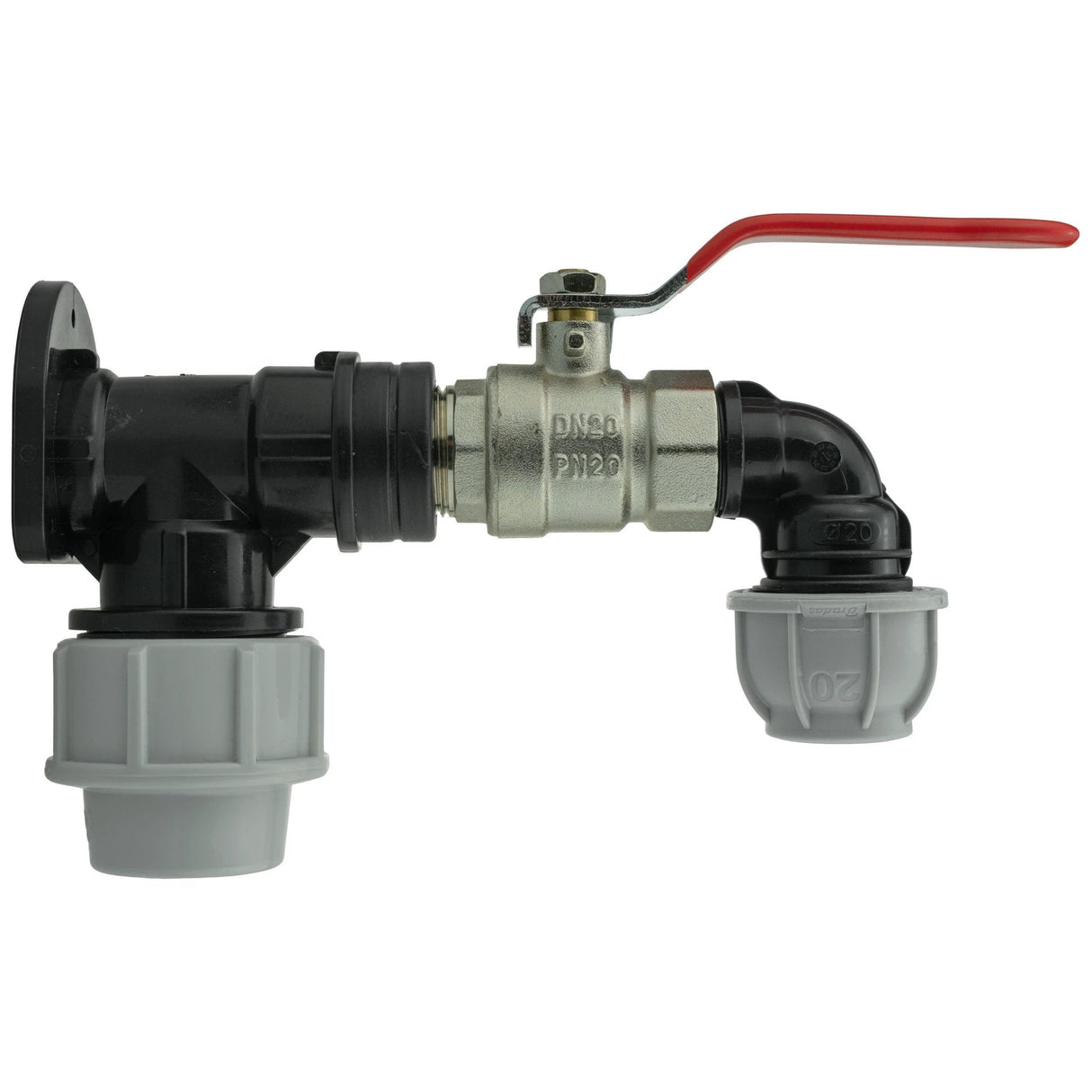 Wall Flange Kit 32mm MDPE + Lever Valve + 20mm MDPE Elbow - Armstrong Cheshire