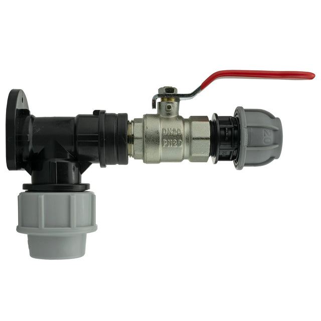 Wall Flange Kit 32mm MDPE + Lever Valve + 20mm MDPE Straight - Armstrong Cheshire