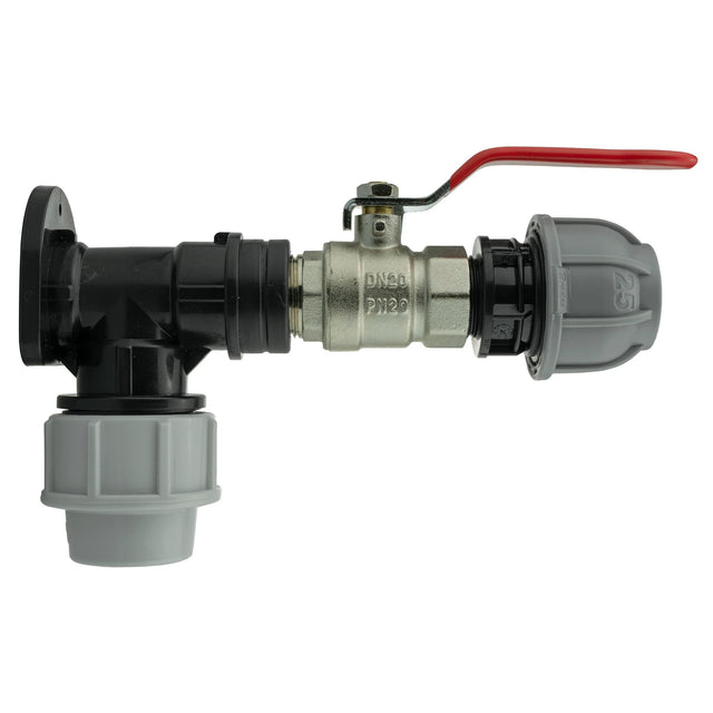 Wall Flange Kit 32mm MDPE + Lever Valve + 25mm MDPE Straight - Armstrong Cheshire