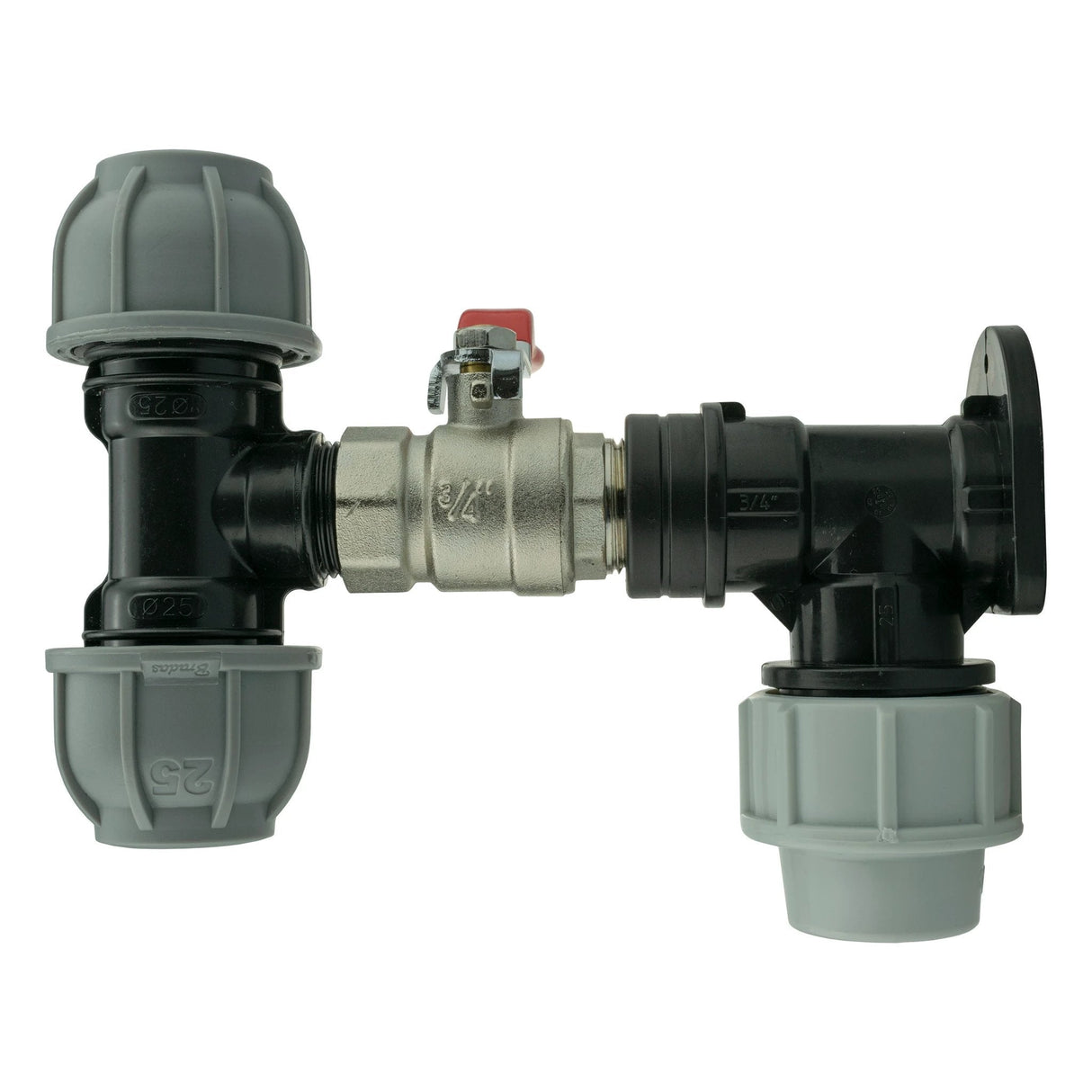 Wall Flange Kit 32mm MDPE + Lever Valve + 25mm MDPE Tee - Armstrong Cheshire
