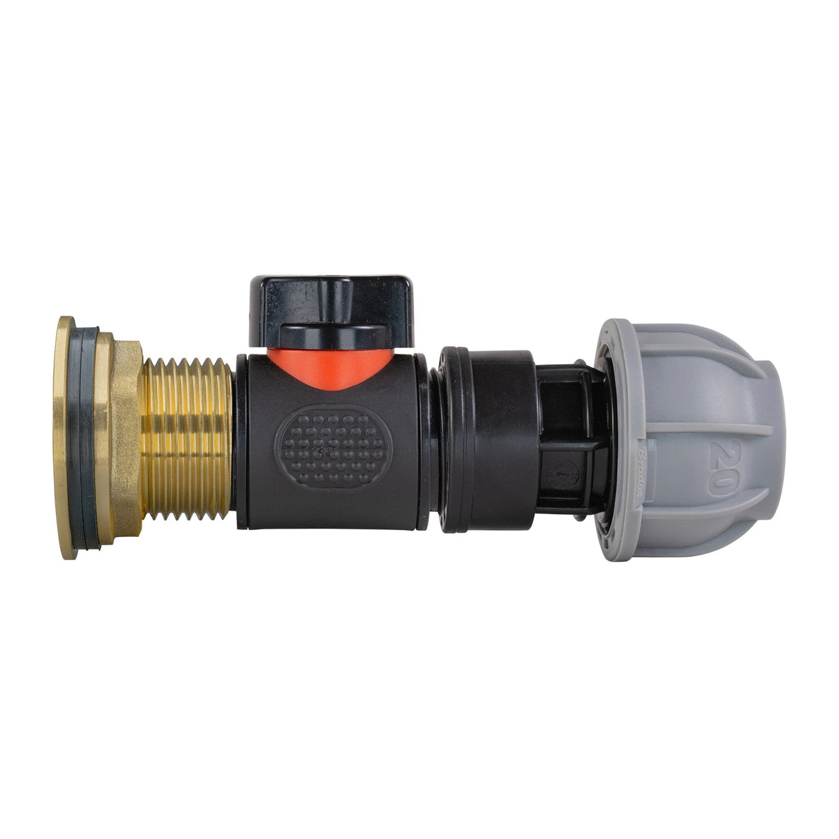 Water Butt Brass Kit 1" with In-Line Valve + 20mm MDPE - Armstrong Cheshire