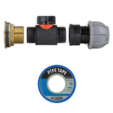 Water Butt Brass Kit 1" with In-Line Valve + 20mm MDPE and Drill Bit - Armstrong Cheshire