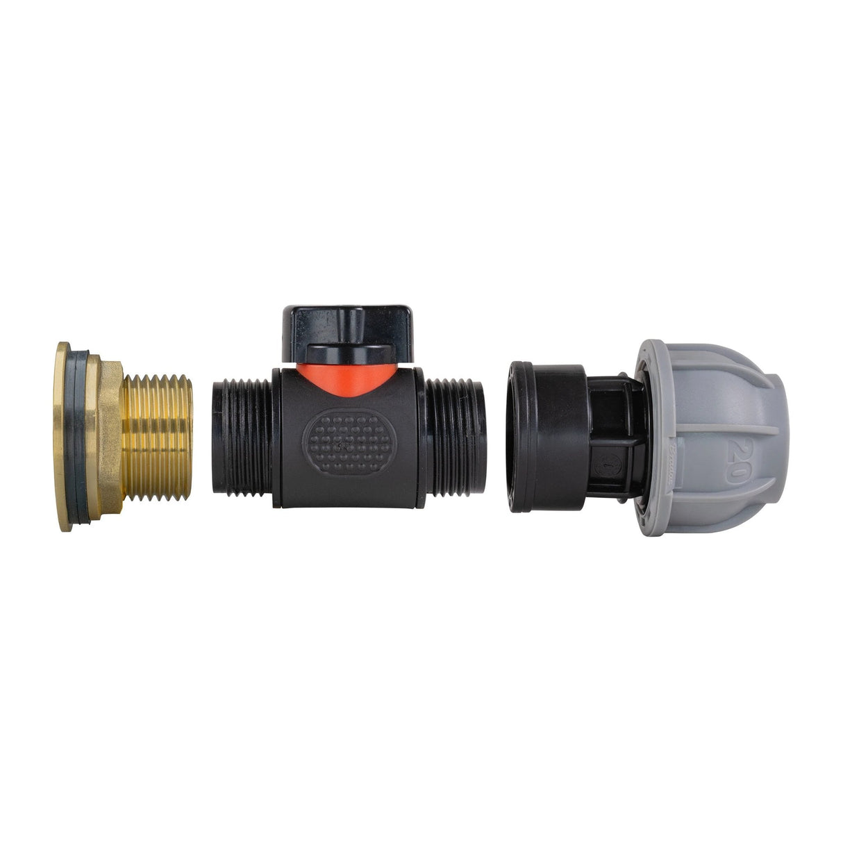 Water Butt Brass Kit 1" with In-Line Valve + 20mm MDPE and Drill Bit - Armstrong Cheshire