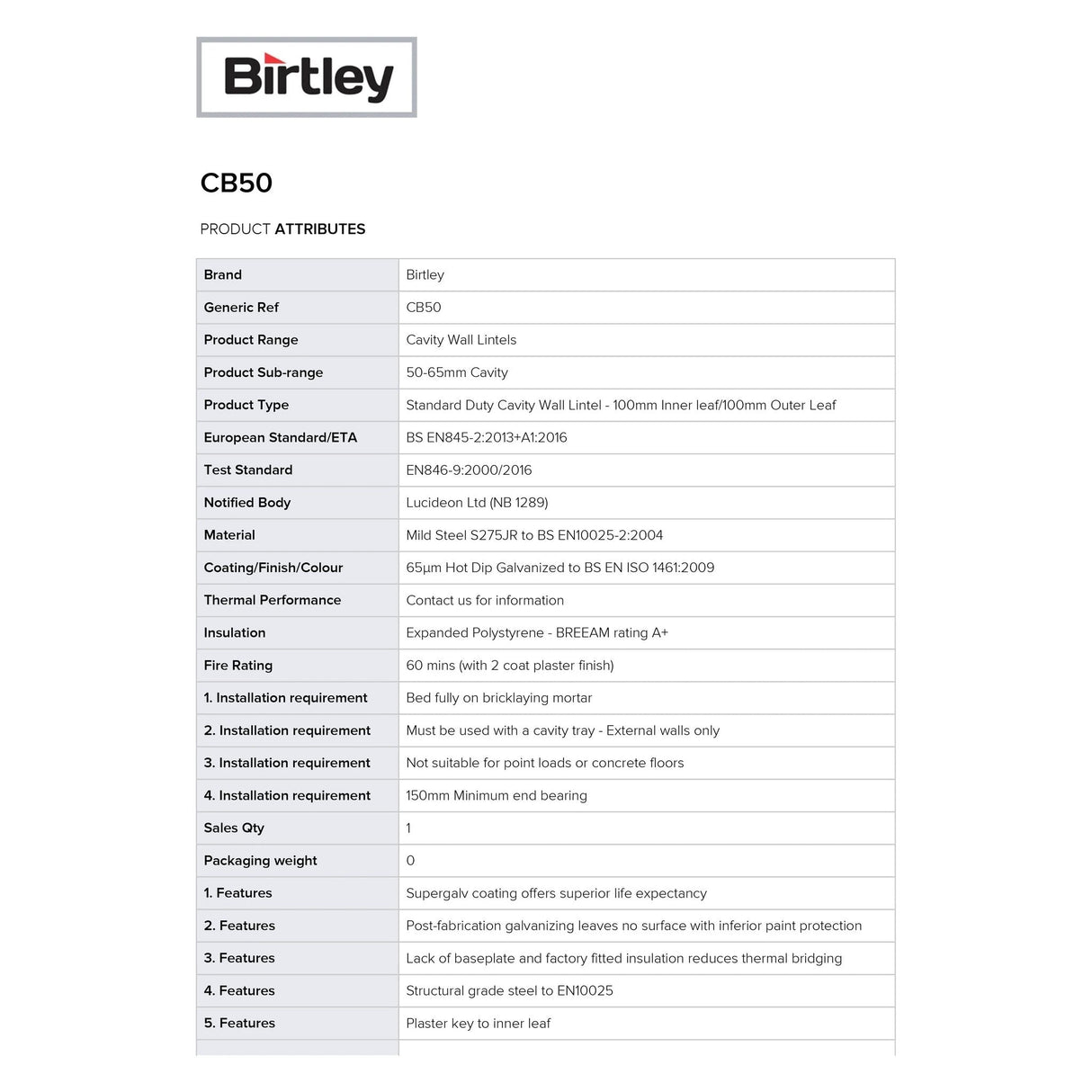 Birtley Cavity Lintel 50mm CB50 - Armstrong Cheshire