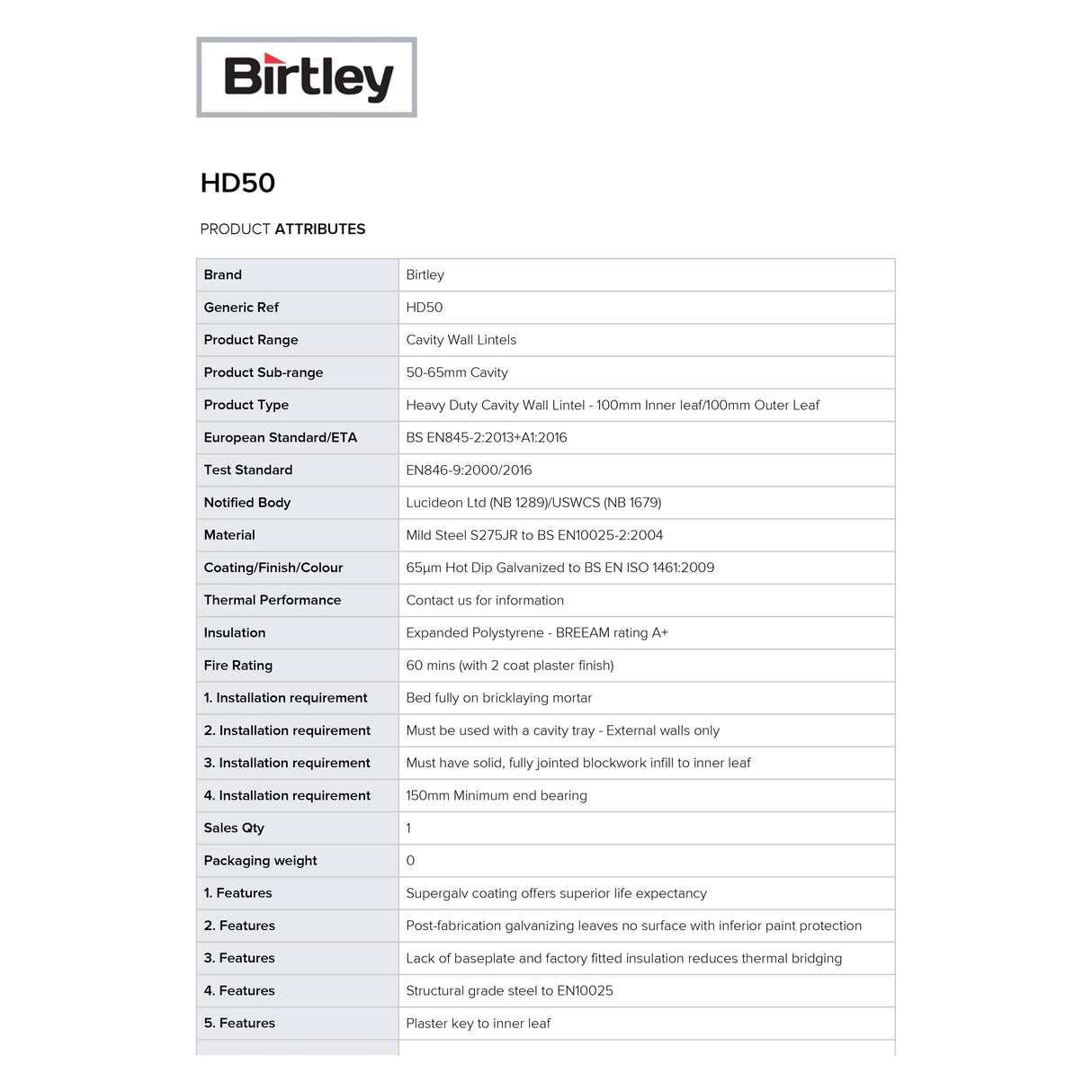 Birtley HD50 Heavy Duty Cavity Lintel