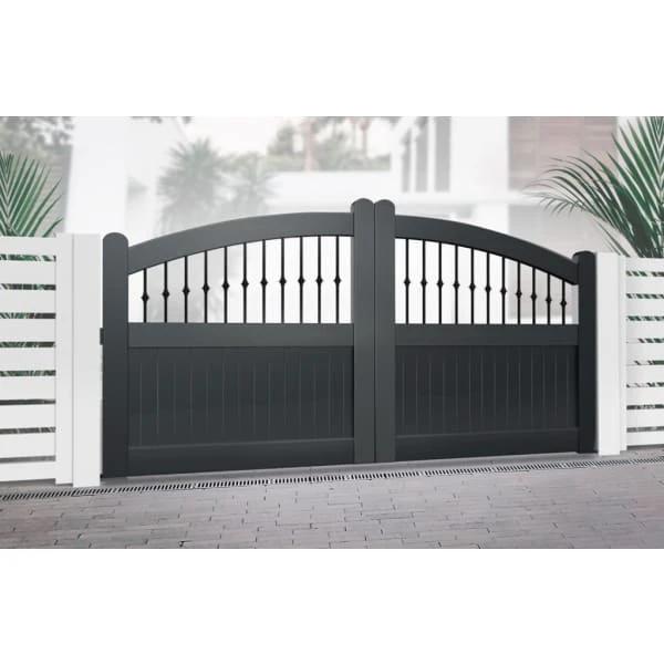 Curved Top Metal Double Driveway Gate with Mixed Infill Black - Armstrong Cheshire