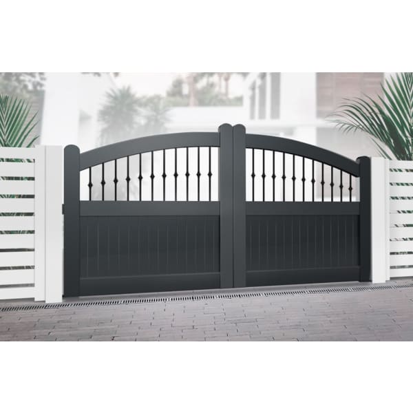 Curved Top Metal Double Driveway Gate with Mixed Infill Black