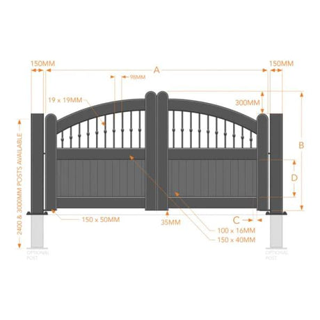 Curved Top Metal Double Driveway Gate with Mixed Infill Wood Effect - Armstrong Cheshire