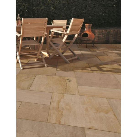 Eden Sandstone Porcelain Linear Pack Paving Slabs, 32 Pack, 1200 x 600 x 20 mm - Armstrong Cheshire