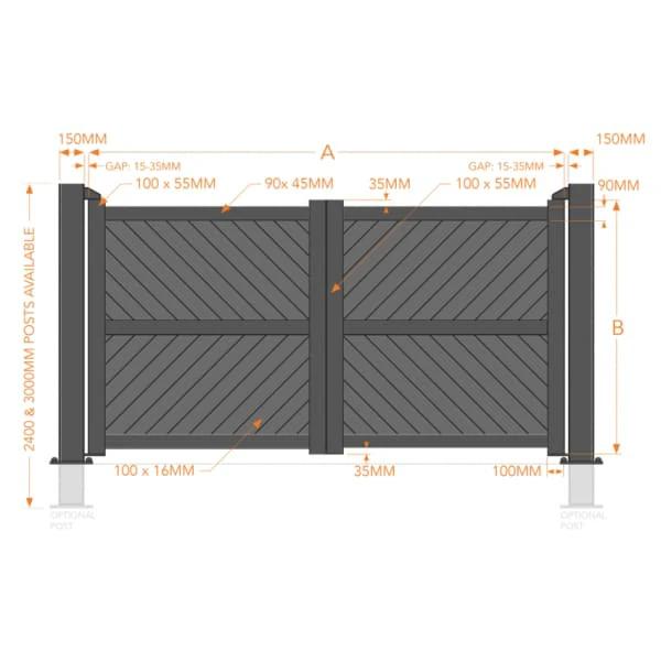 Flat Top Metal Double Driveway Gate with Diagonal Infill - Armstrong Cheshire