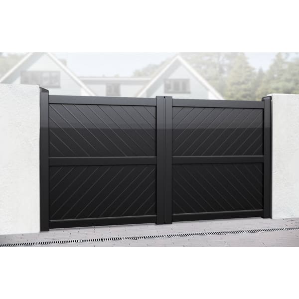 Flat Top Metal Double Driveway Gate with Diagonal Infill  (5636552163491)
