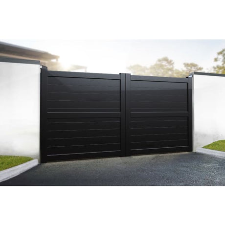 Flat Top Metal Double Driveway Gate with Horizontal Infill  (5636551835811)