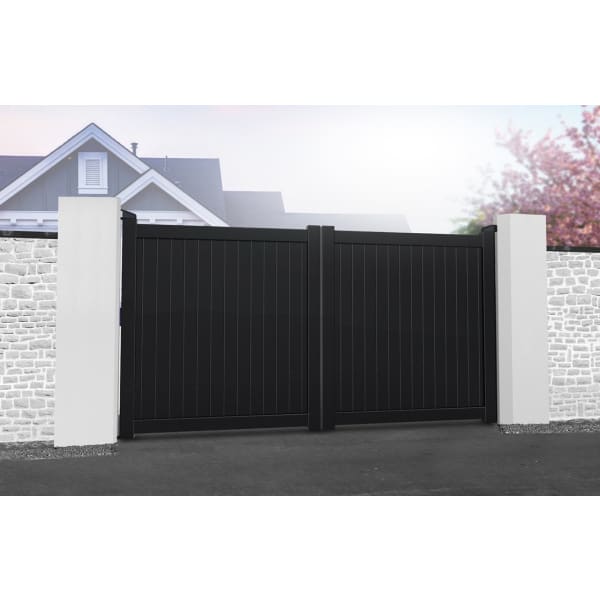 Flat Top Metal Double Driveway Gate with Vertical Infill  (5636551540899)