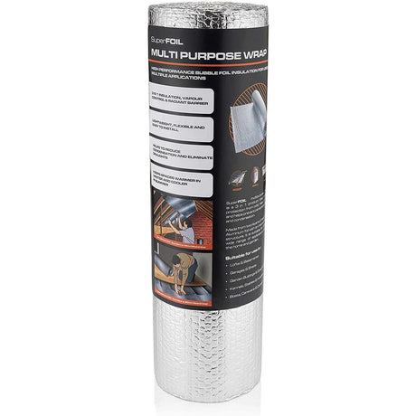 SuperFOIL Multi Purpose Insulation High Performance Reflective Bubble Foil Wrap for Multiple DIY Applications 0.6m x 7.5m - Armstrong Cheshire